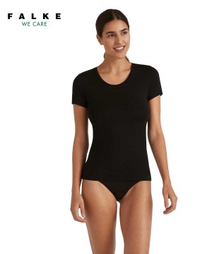 Camasa Dama Falke T-Shirt Round-neck Daily ClimaWool Negrii | 7193EDBZW