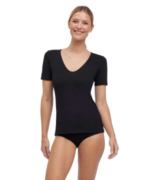 Camasa Dama Falke T-Shirt V-neck Daily Climate Control Negrii | 9614GVXCH