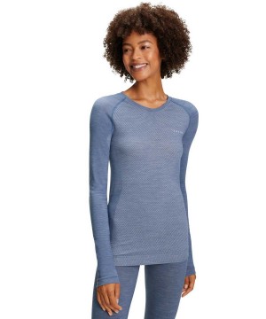 Cămașă Cu Mânecă Lungă Dama Falke Long sleeve shirt Wool-Tech Light Albastri | 6079NTXIU
