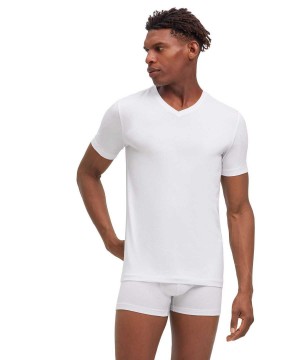 Cămașă Cu Mânecă Scurtă Barbati Falke 2-Pack T-Shirt V-neck Daily Comfort Albi | 5786UGKBF