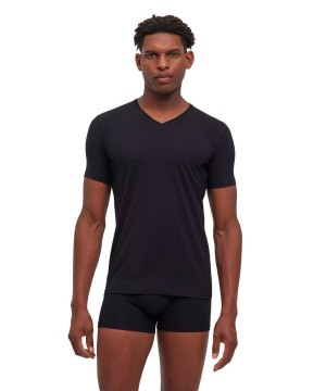 Cămașă Cu Mânecă Scurtă Barbati Falke T-Shirt V-neck Daily Climate Control Negrii | 4598OQDRU