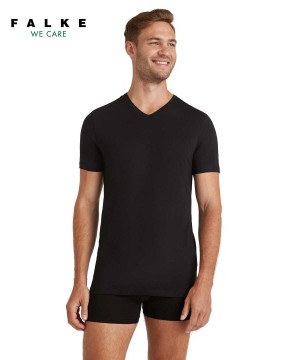 Cămașă Cu Mânecă Scurtă Barbati Falke T-Shirt V-neck Daily Natural Negrii | 7063EZFOP