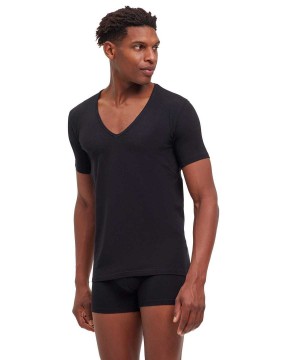 Cămașă Cu Mânecă Scurtă Barbati Falke T-Shirt V-neck Daily Climate Control Negrii | 9364ZRAFE