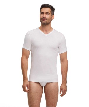 Cămașă Cu Mânecă Scurtă Barbati Falke T-Shirt V-neck Daily Climate Control Albi | 7856RUOTH
