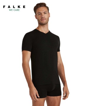 Cămașă Cu Mânecă Scurtă Barbati Falke T-Shirt V-neck Daily ClimaWool Negrii | 4632BTXIQ