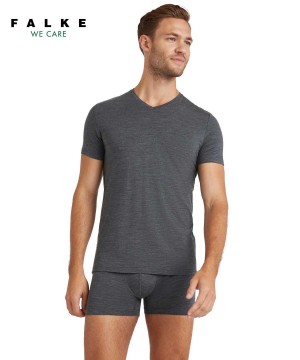 Cămașă Cu Mânecă Scurtă Barbati Falke T-Shirt V-neck Daily ClimaWool Gri | 6725DCEUN