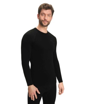 Long Sleeve T-Shirts Barbati Falke Long sleeve shirt Maximum Warm Negrii | 9120OUKGB