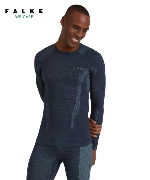 Long Sleeve T-Shirts Barbati Falke Long sleeve shirt Wool-Tech Albastri | 8321GNUWQ