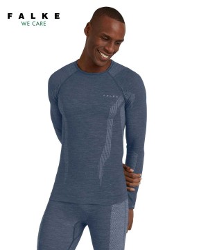 Long Sleeve T-Shirts Barbati Falke Long sleeve shirt Wool-Tech Albastri | 8641CXZNQ