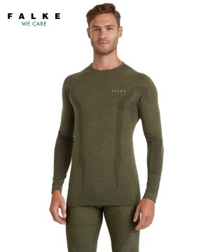 Long Sleeve T-Shirts Barbati Falke Long sleeve shirt Wool-Tech Verzi | 4816YVIRT