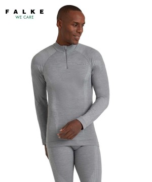 Long Sleeve T-Shirts Barbati Falke Long sleeve shirt Wool-Tech Gri | 2317ULFCQ
