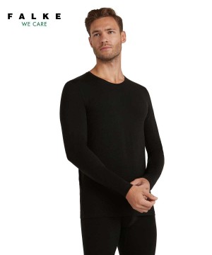 Long Sleeve T-Shirts Barbati Falke Long sleeve shirt Round-neck Daily ClimaWool Negrii | 2049ZVBFQ