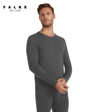Long Sleeve T-Shirts Barbati Falke Long sleeve shirt Round-neck Daily ClimaWool Gri | 1328NELRH