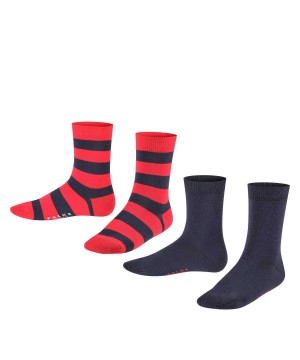 Sosete Copii Falke Happy Stripe 2-Pack Socks Albastri | 4062DTPKX